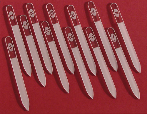 Glass nail files Merites: sandblasted signs of the zoodiac